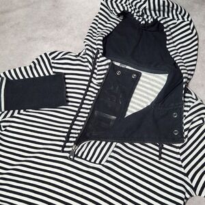 women's FOX Racing 1/4 Zip/Snap pullover Hoodie Sweatshirt Black/White Stripes L